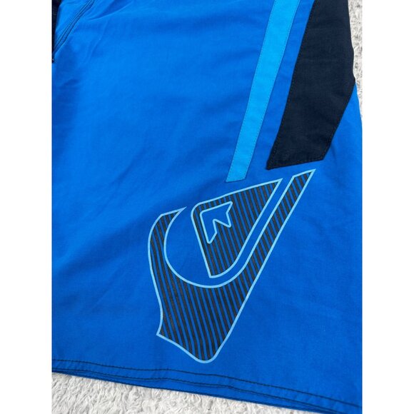 Quiksilver Mens 34 Blue & Black Board Shorts Swim Surf Beach Polyester W/Logo - Picture 3 of 12